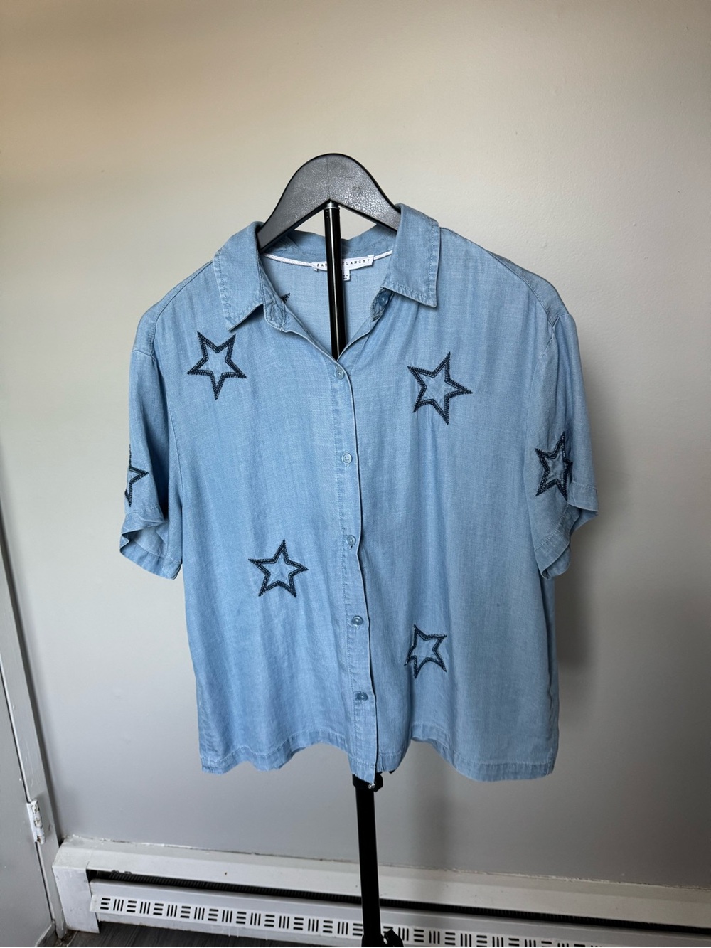 Light Blue Star Embroidered Button-Up Shirt